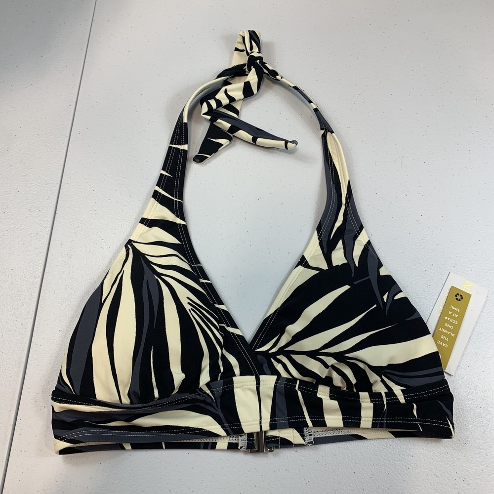 Anne‎ Cole Women's Swim Bikini Top M Halter Banded Black Gray Maryiln Tropical
